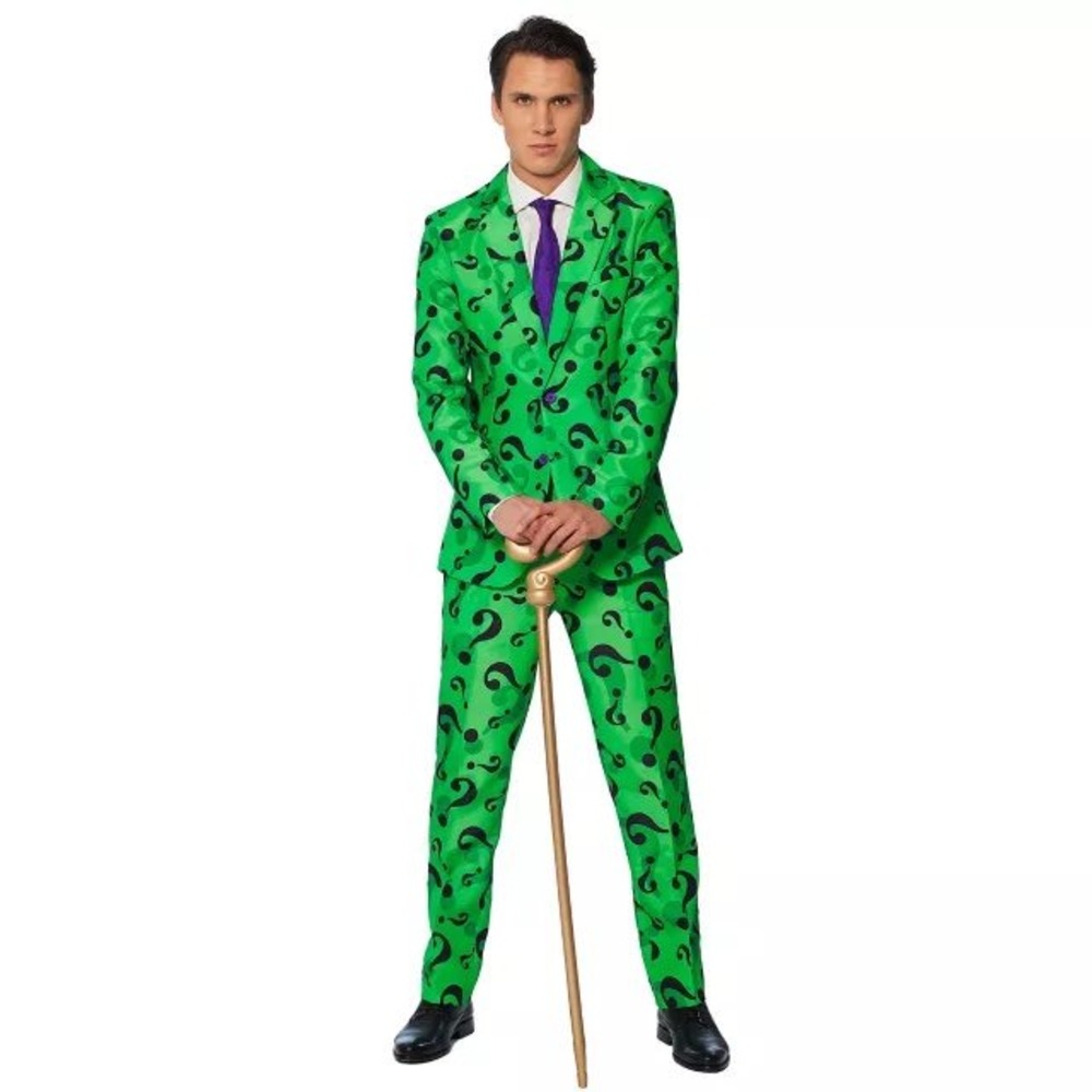 DC Comics The Riddler Suit Mens Large 3-Piece Costume Jacket Pants Tie Green